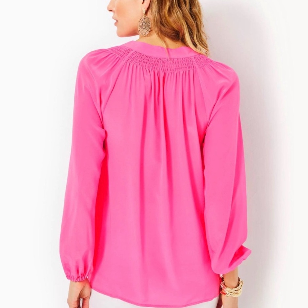 Lilly Pulitzer Elsa Silk Long sleeve top - Roxie Pink NWT $178 - Picture 6 of 8